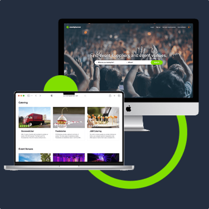Screenshot of eventplanner.net website and search engine.
